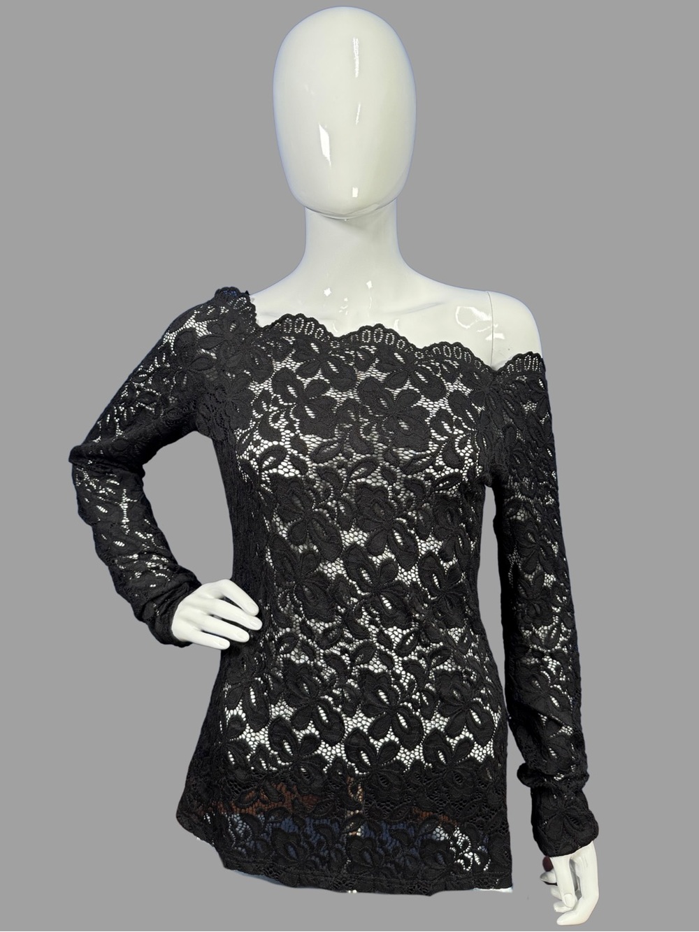 PattyBoutik Black Boatneck Lace Blouse